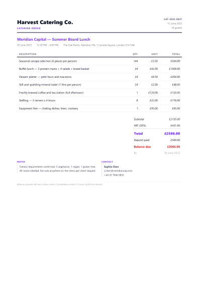 Catering order (minimal)