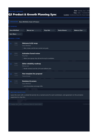Meeting agenda (dark)