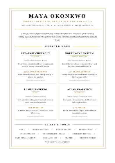 Portfolio one-pager (art deco)