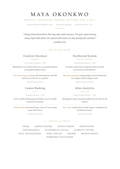 Portfolio one-pager (elegant)