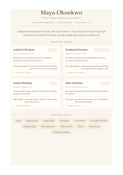Portfolio one-pager (ivory)