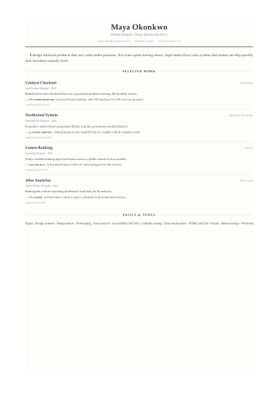 Portfolio one-pager (serif)