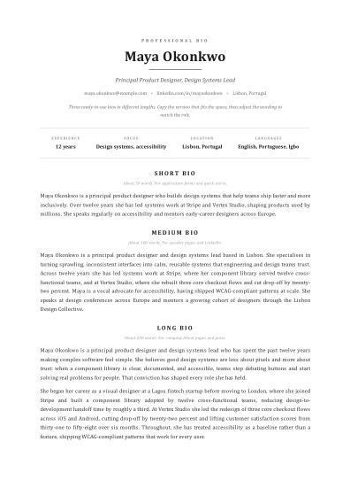 Professional bio (formal)